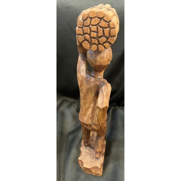 S. Valescot Signed Vintage Carved Wooden Sculpture of a Man Carrying Wood Hati - Picture 5 of 10